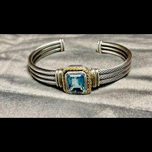 BRILLIANT BLUE TOPEZ BRACELET 925 STERLING SILVER DAVID YURMAN LOOK ALIKE - Picture 2 of 6